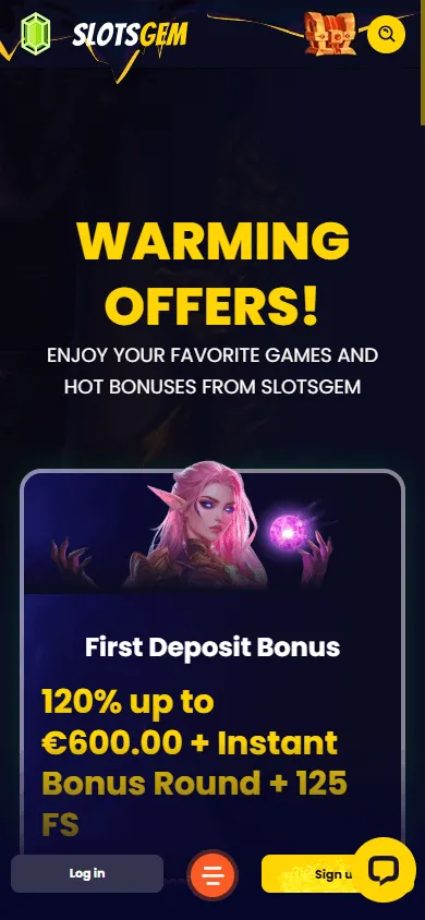 Slotsgem Casino mobile promotions area with free spins and bonuses