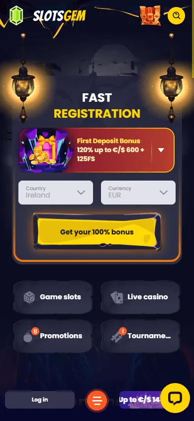 Slotsgem Casino mobile games area with pokie titles