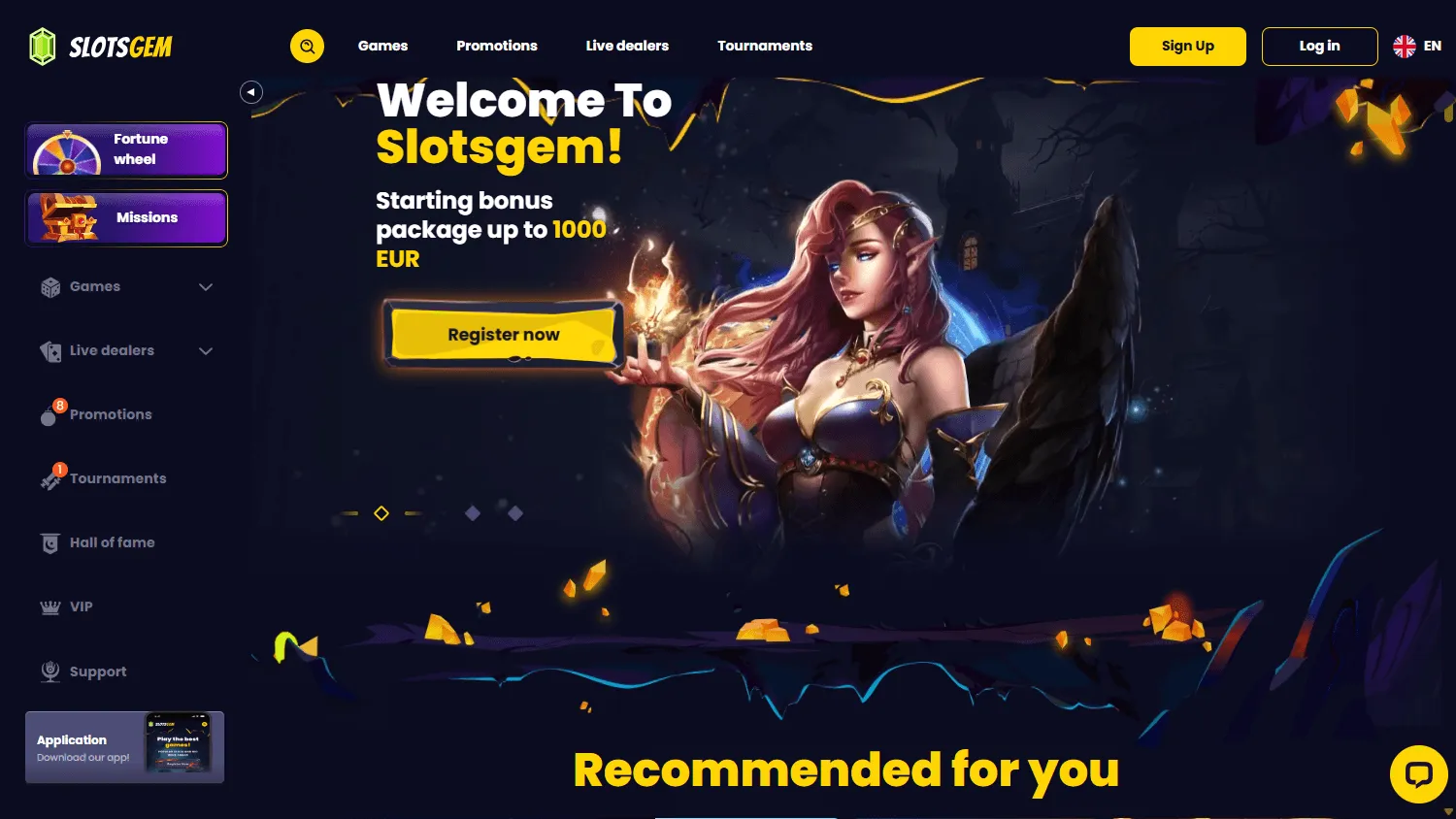 Slotsgem Casino desktop games area with pokies and casino titles